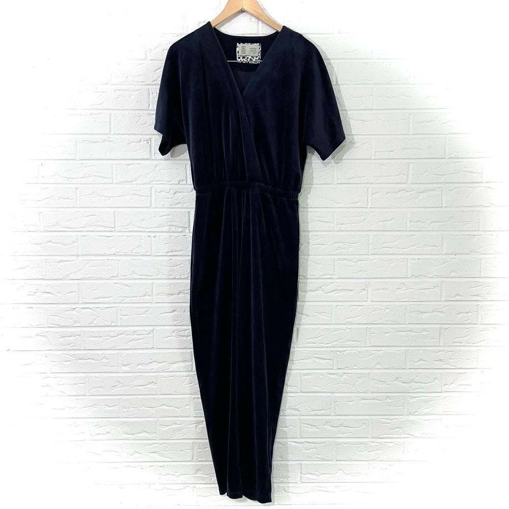 Anthropologie Saturday Sunday Navy Velour Short Sleeve Jumpsuit Size XS - Picture 4 of 9